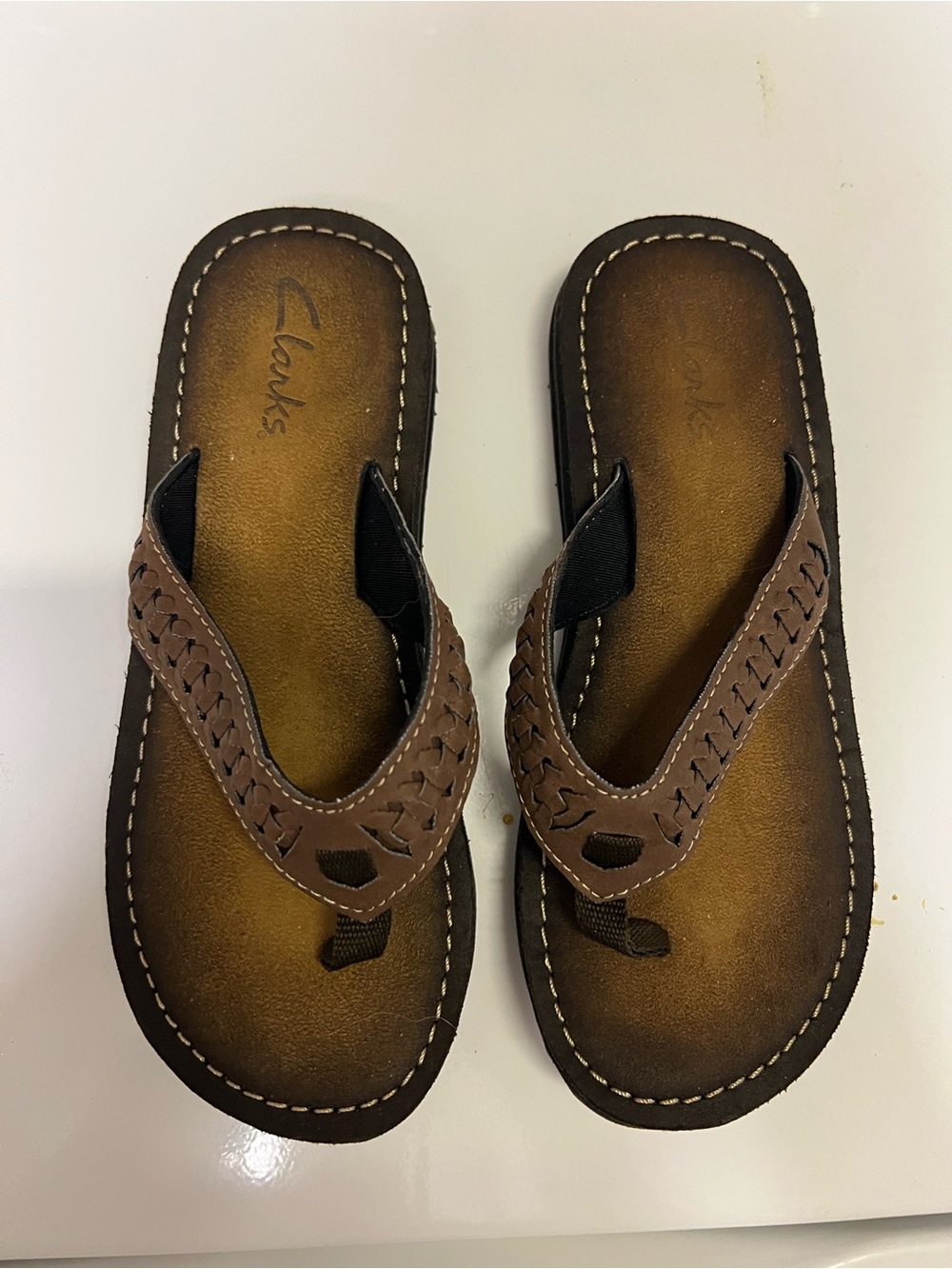 Clarks Brown Braided Leather Thong Sandals